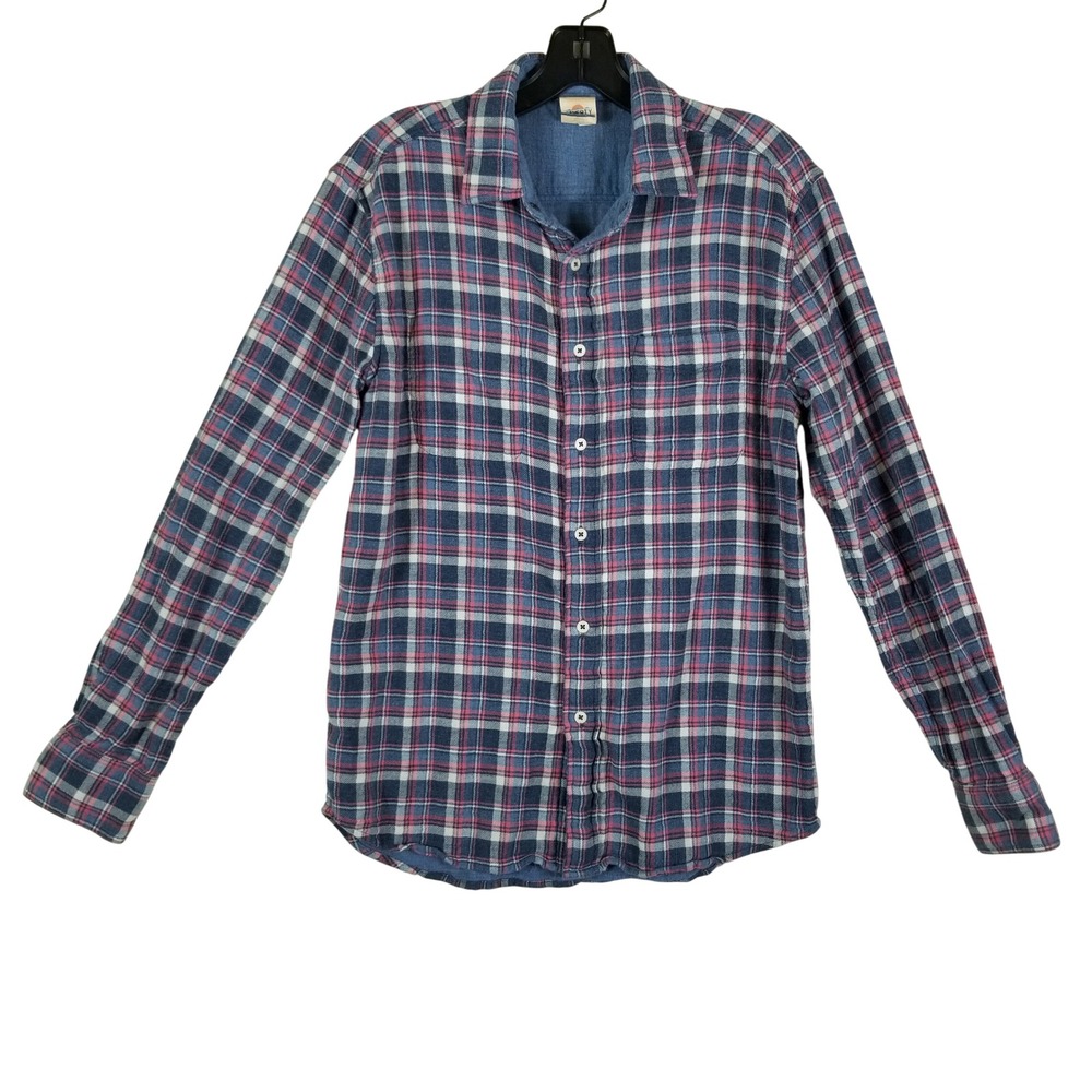 Faherty‎ Reversible Shirt Mens S Blue Red Plaid Solid Cotton MWU2342-ORS